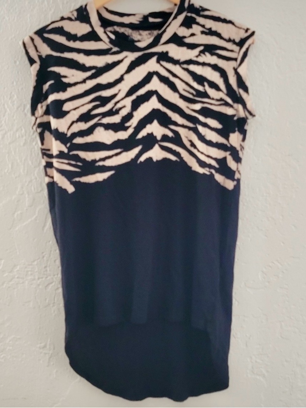 AllSaints Black Tank with Cream Zebra Yoke
